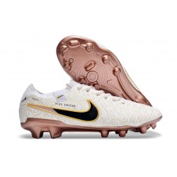 Nike Tiempo Legend 10 Elite FG Crampon Crampon de Foot Blanc Or Noir