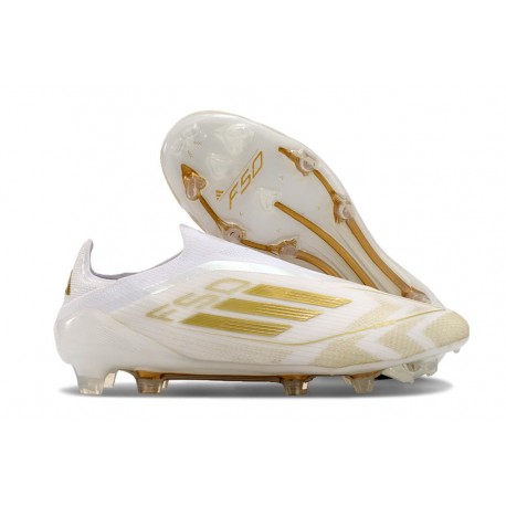 Crampon adidas F50 Elite Sans Lacets FG Day Spark - Blanc Doré