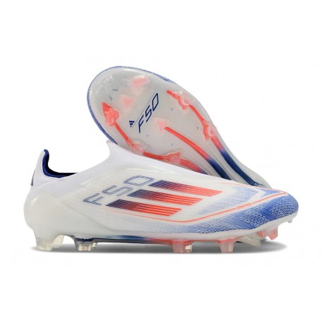 Crampon adidas F50 Elite Sans Lacets FG Advancement - Blanc Bleu Rouge 