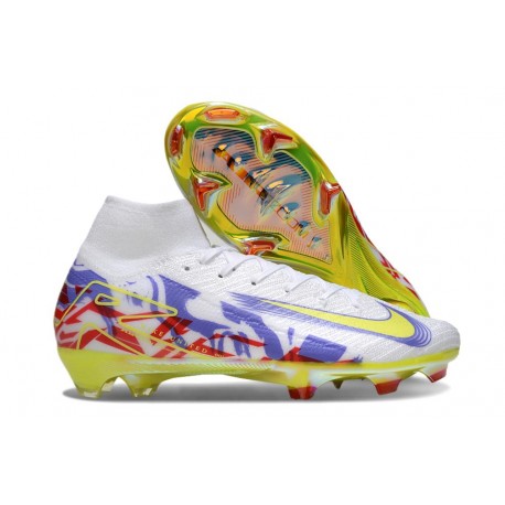 Nike Air Zoom Mercurial Superfly X Elite FG Blanc Jaune Violet