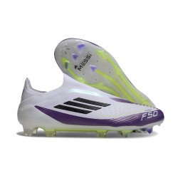 adidas F50 Elite Sans Lacets FG X Messi Blanc Ftwr Noir Violet Uni