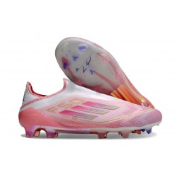 Crampon adidas F50 Elite Sans Lacets FG Rose Blanc