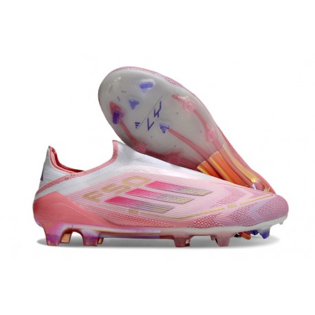 Crampon adidas F50 Elite Sans Lacets FG Rose Blanc