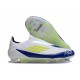 Crampon adidas F50 Elite Sans Lacets FG Blanc Jaune Solaire Bleu Lucide
