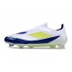 Crampon adidas F50 Elite Sans Lacets FG Blanc Jaune Solaire Bleu Lucide