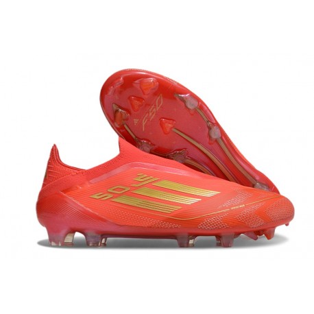Crampon adidas F50 Elite Sans Lacets FG Rouge Solaire Or Métallique Rouge Vif