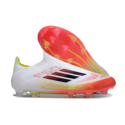 Crampon adidas F50 Elite Sans Lacets FG Blanc Noir Jaune Solaire Rouge