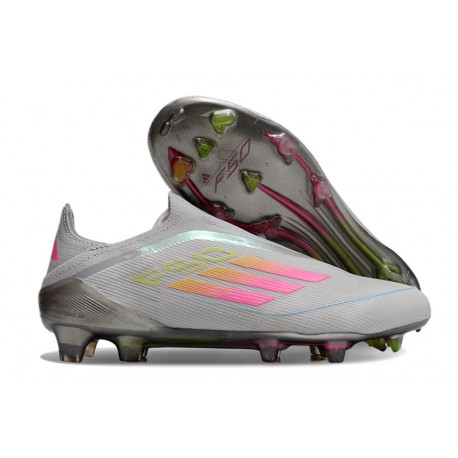 Crampon adidas F50 Elite Sans Lacets FG Gris Rose